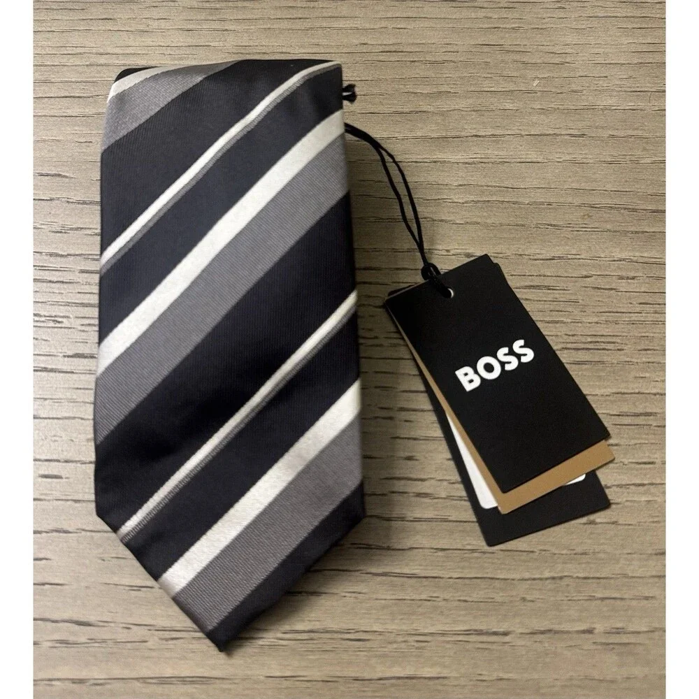HUGO BOSS STRIPED SILK NECK TIE . MADE IN ITALY . NEW !!!